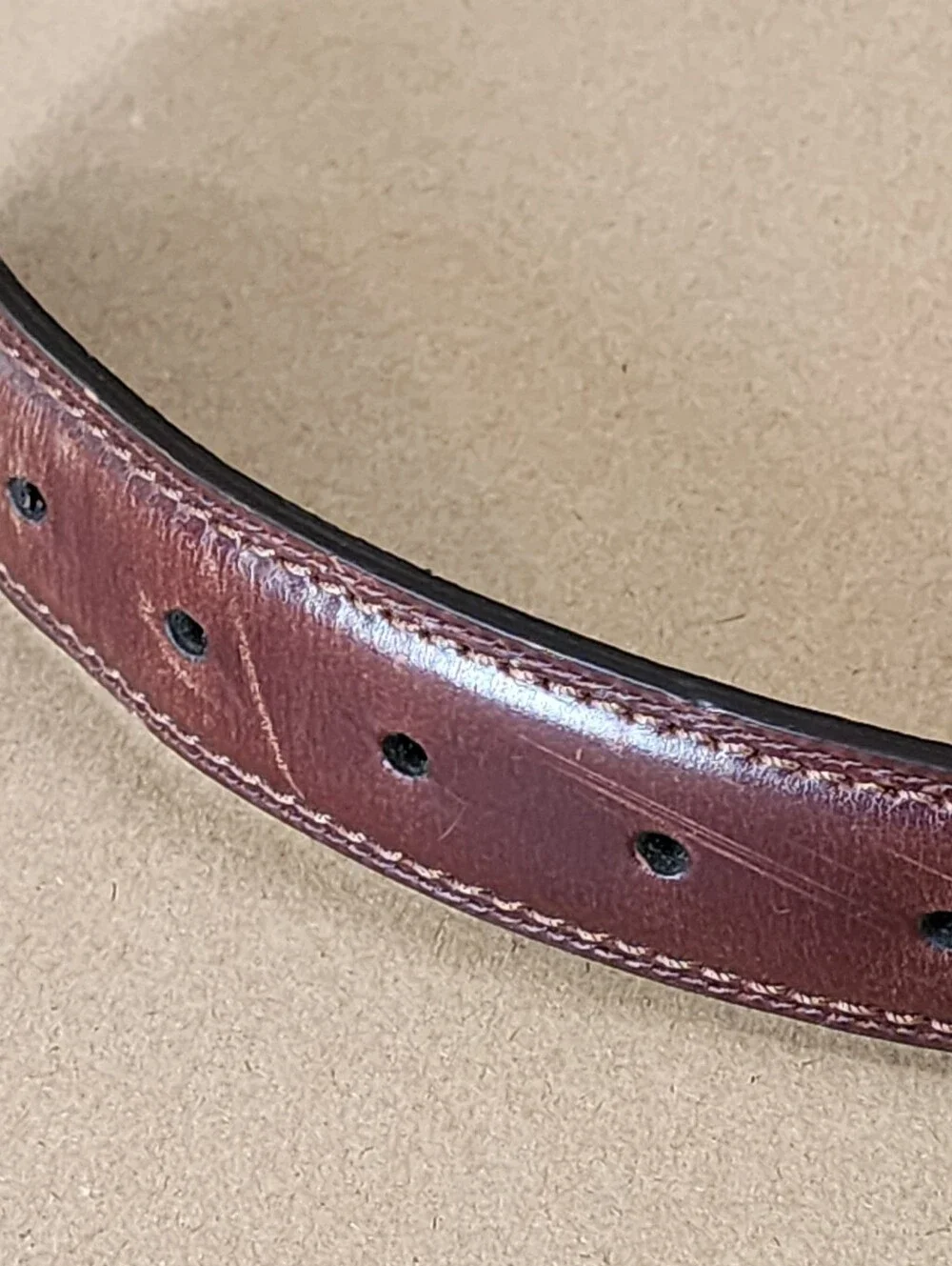 Vintage Brown Leather Belt Distressed Patina Silver Buckle Size 32 Width=1.25